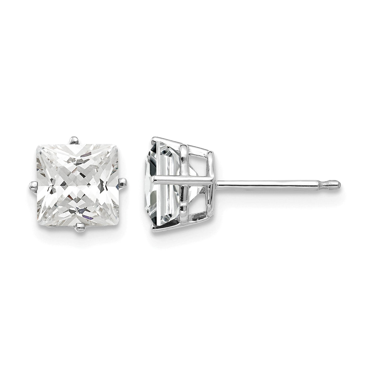 14k White Gold 6mm Princess-cut Cubic Zirconia Post Earrings