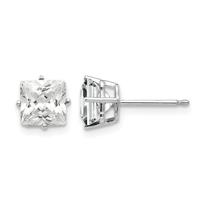 14k White Gold 6mm Princess-cut Cubic Zirconia Post Earrings