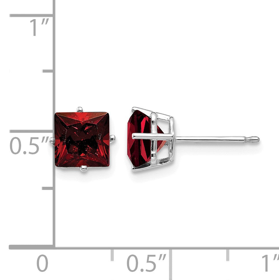 14k White Gold 6mm Princess-cut Garnet Post Earrings