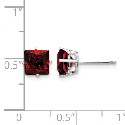14k White Gold 6mm Princess-cut Garnet Post Earrings