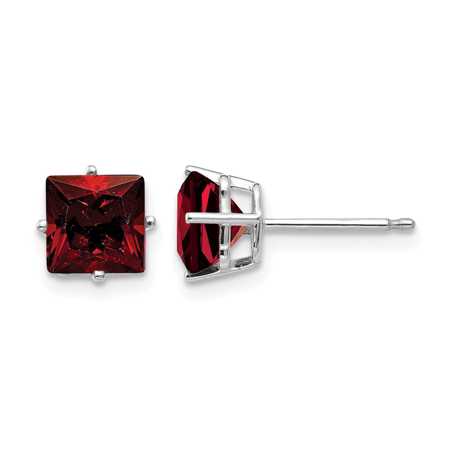 14k White Gold 6mm Princess-cut Garnet Post Earrings