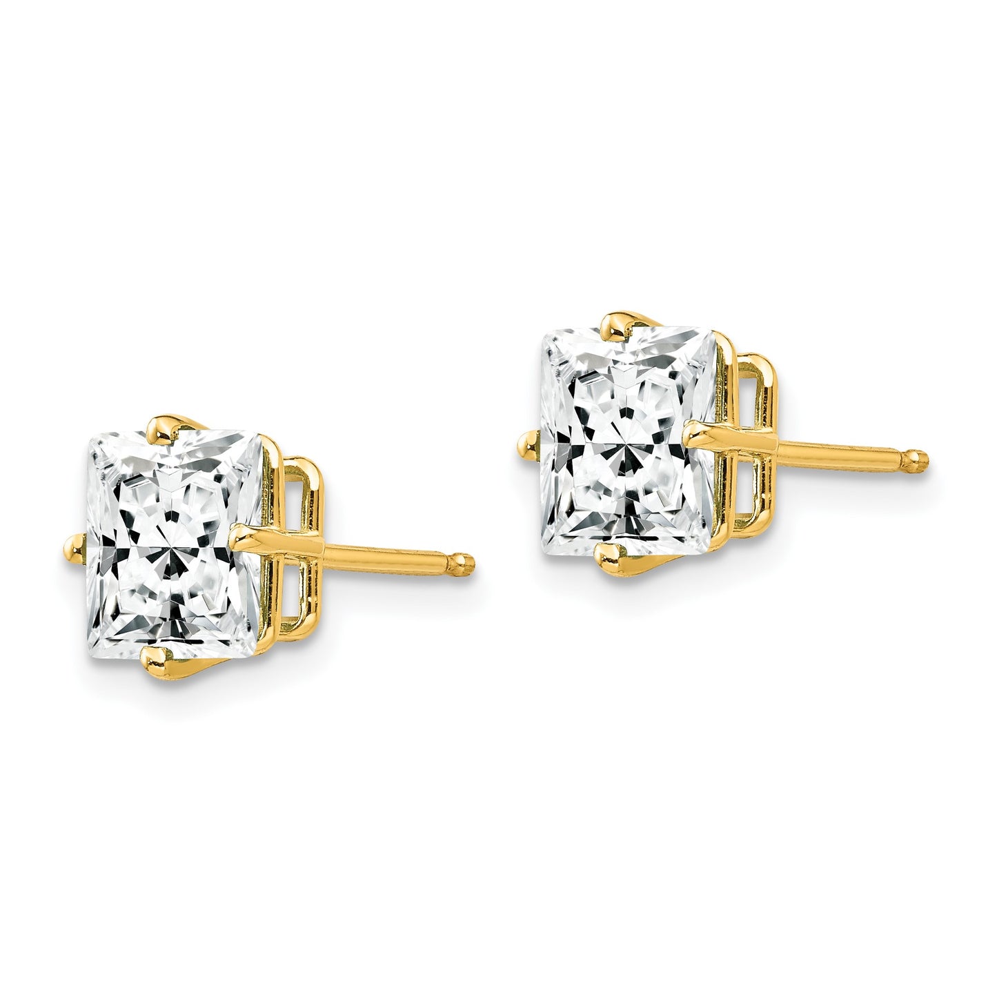 14k 7mm Princess-cut Cubic Zirconia Post Earrings