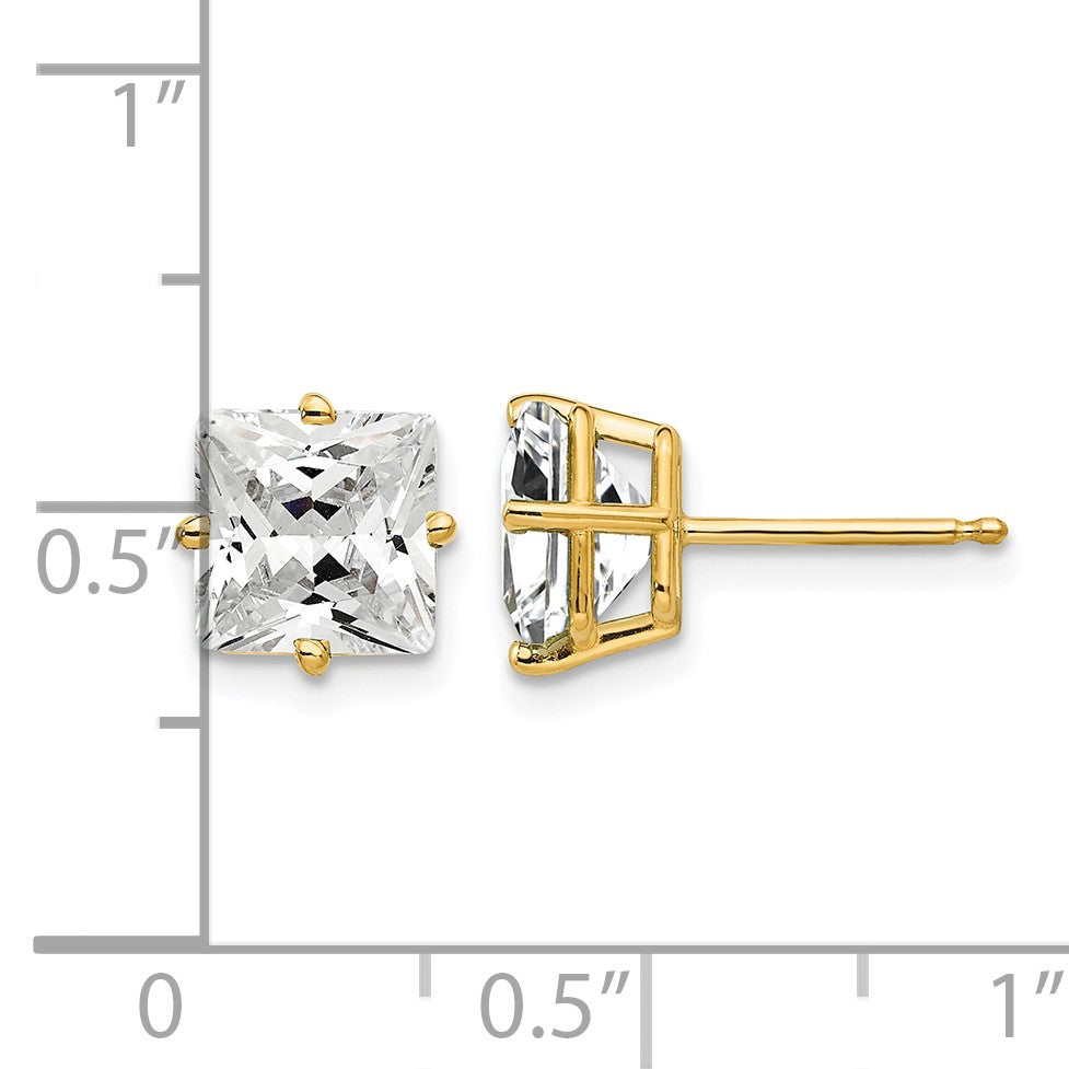 14k 7mm Princess-cut Cubic Zirconia Post Earrings