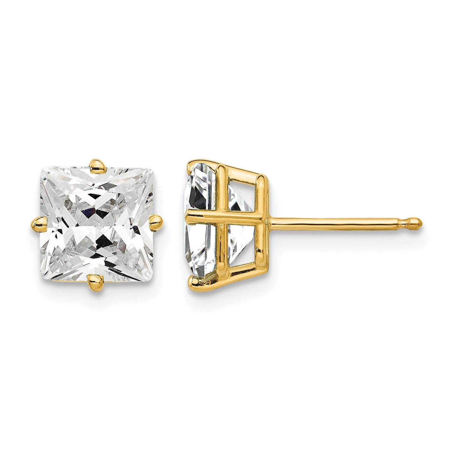 14k 7mm Princess-cut Cubic Zirconia Post Earrings