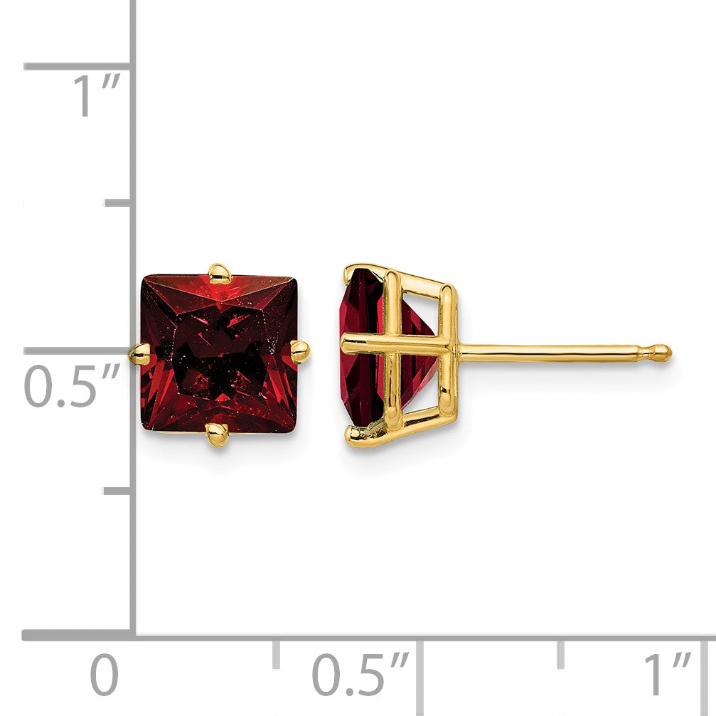 14k 7mm Princess-cut Garnet Post Earrings