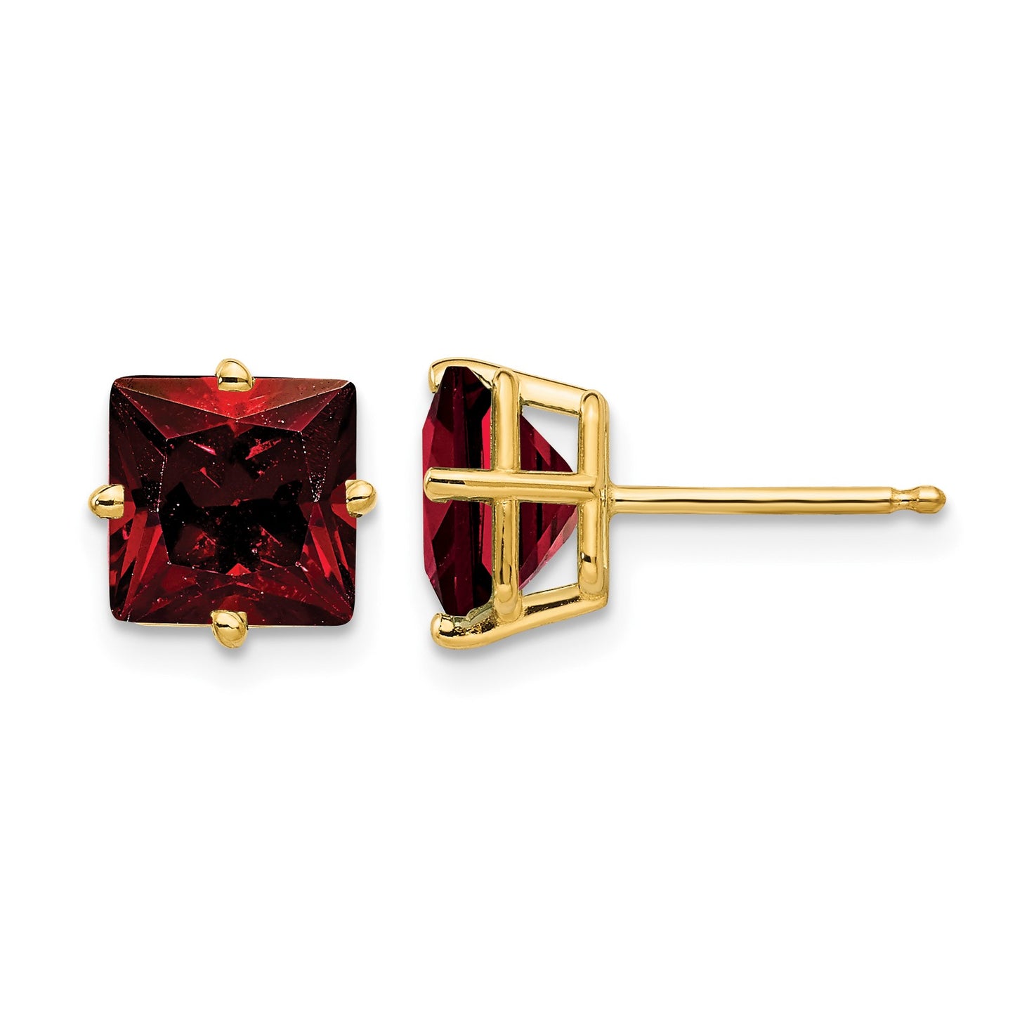 14k 7mm Princess-cut Garnet Post Earrings