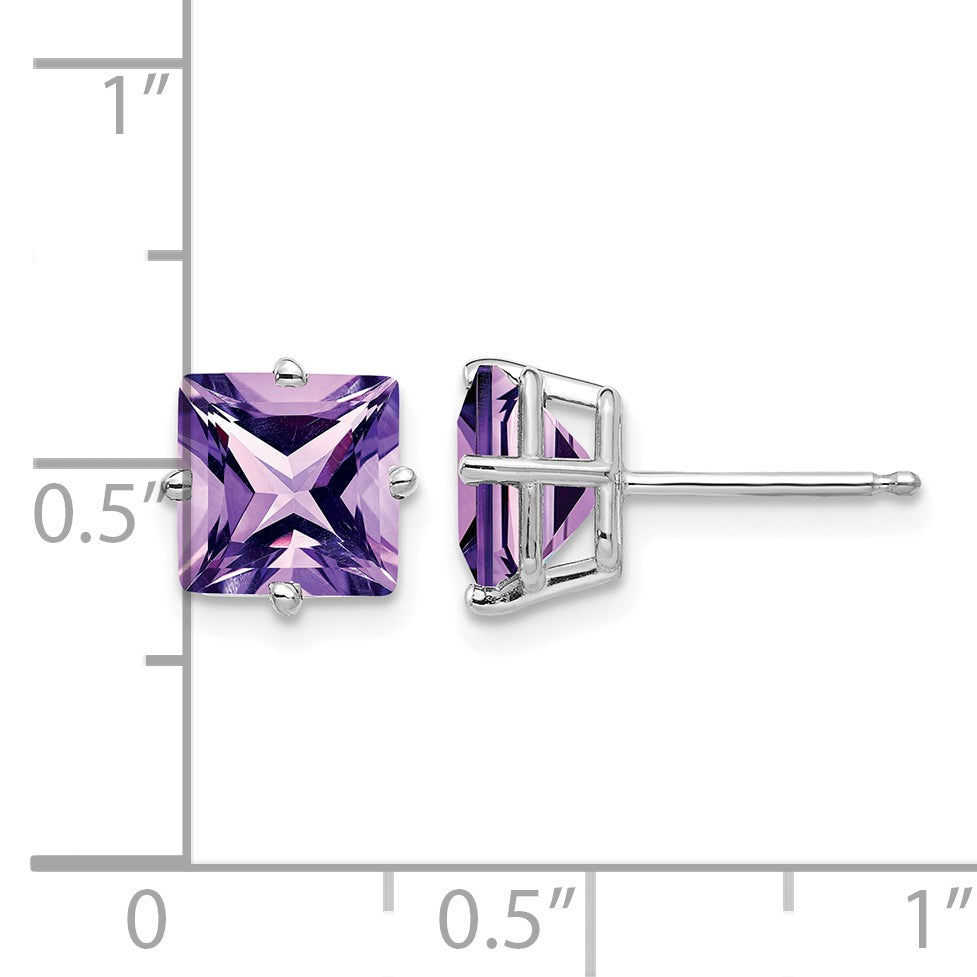 14k White Gold 7mm Princess-cut Amethyst Post Earrings
