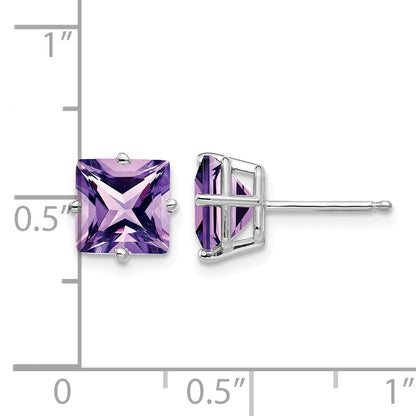 14k White Gold 7mm Princess-cut Amethyst Post Earrings
