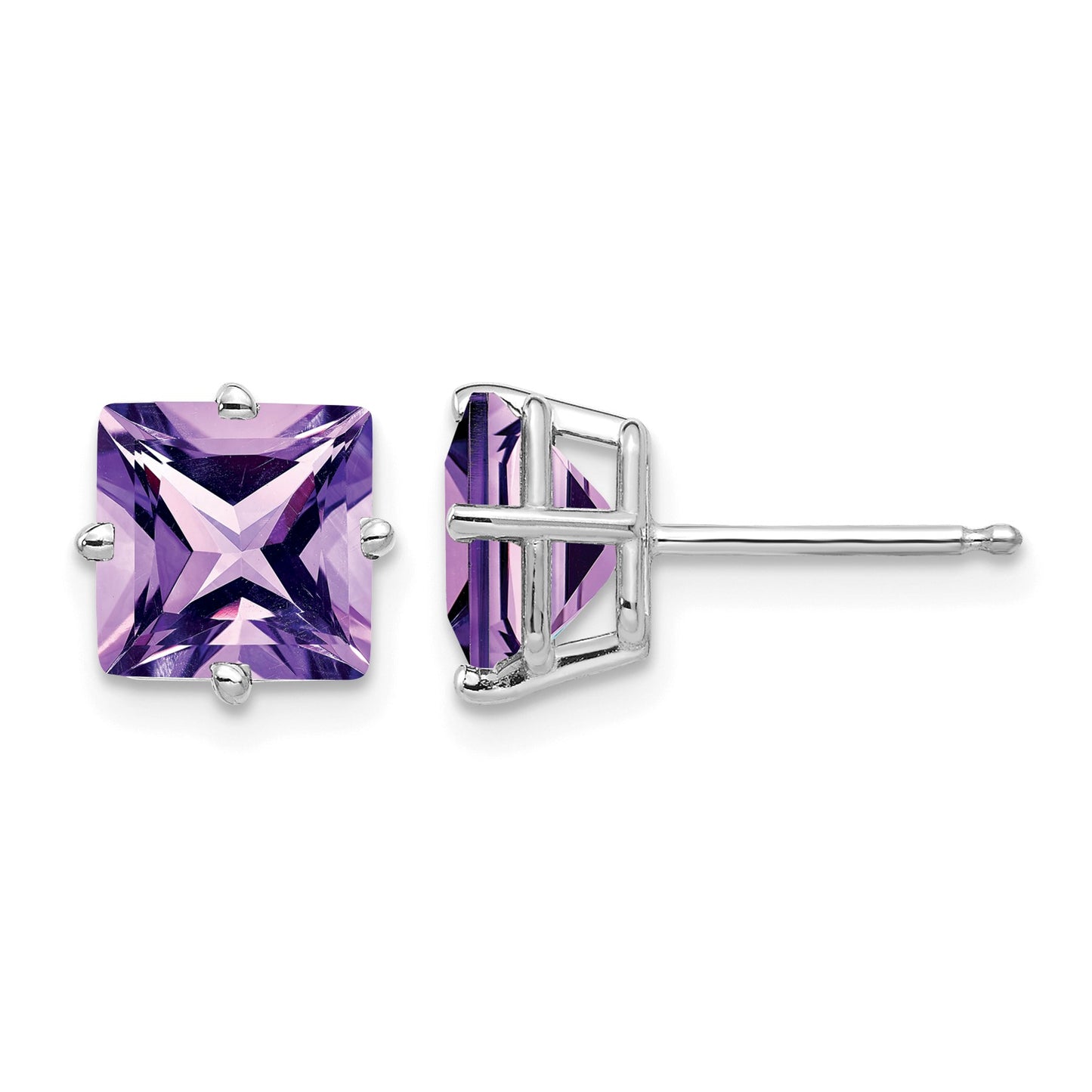 14k White Gold 7mm Princess-cut Amethyst Post Earrings