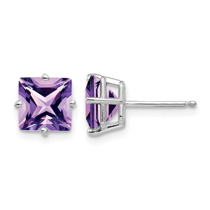 14k White Gold 7mm Princess-cut Amethyst Post Earrings