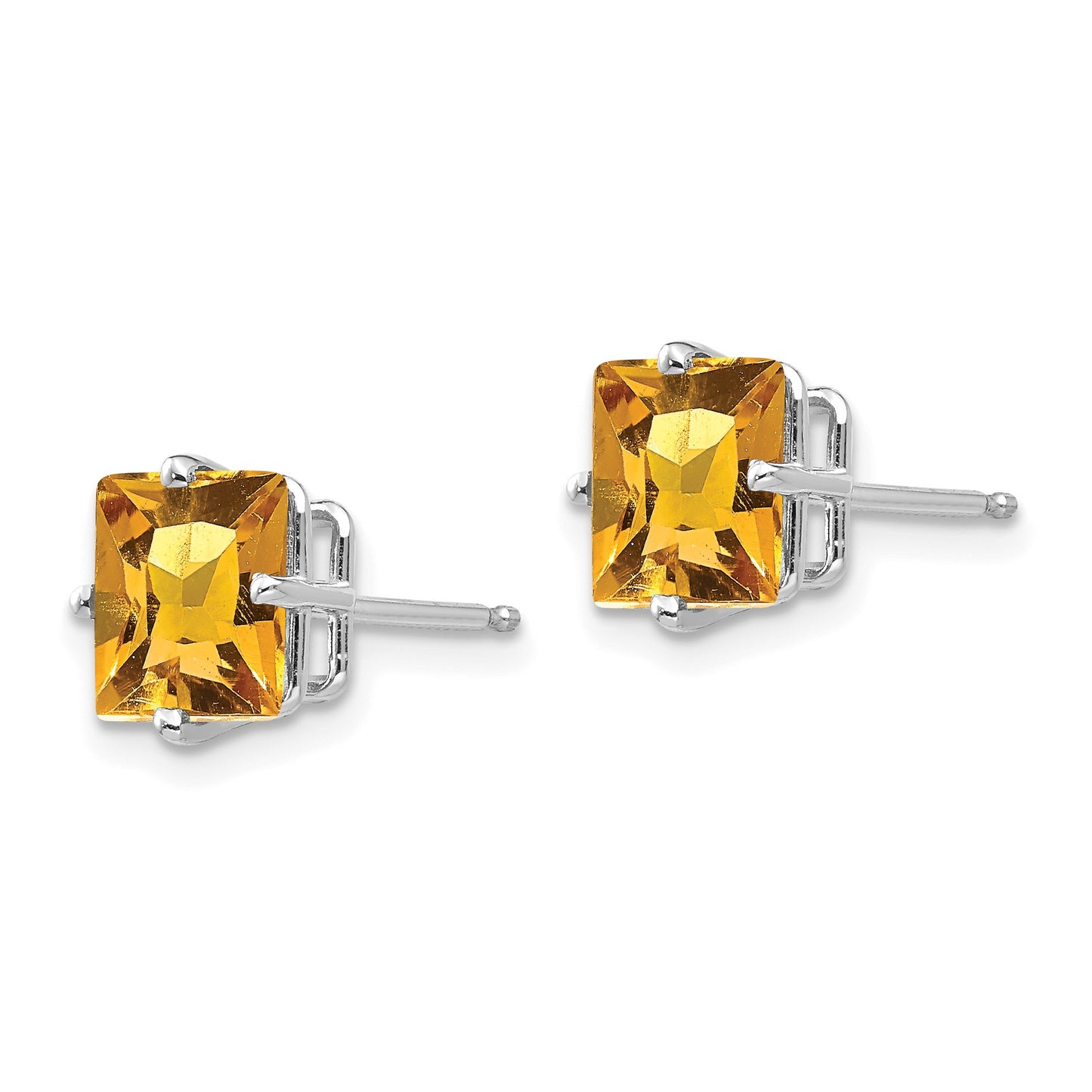 14k White Gold 7mm Princess-cut Citrine Post Earrings