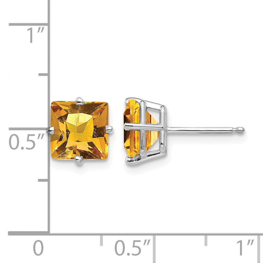 14k White Gold 7mm Princess-cut Citrine Post Earrings