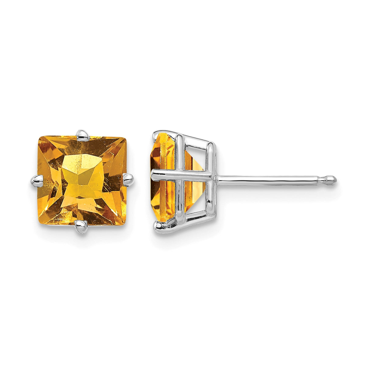 14k White Gold 7mm Princess-cut Citrine Post Earrings