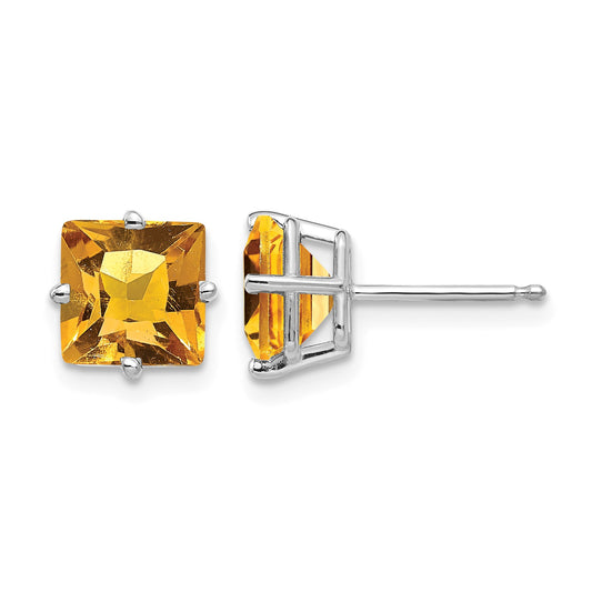 14k White Gold 7mm Princess-cut Citrine Post Earrings
