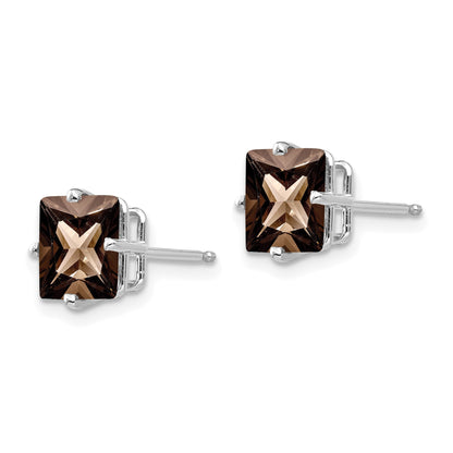 14k White Gold 7mm Square Checker-Cut Smoky Quartz Post Earrings