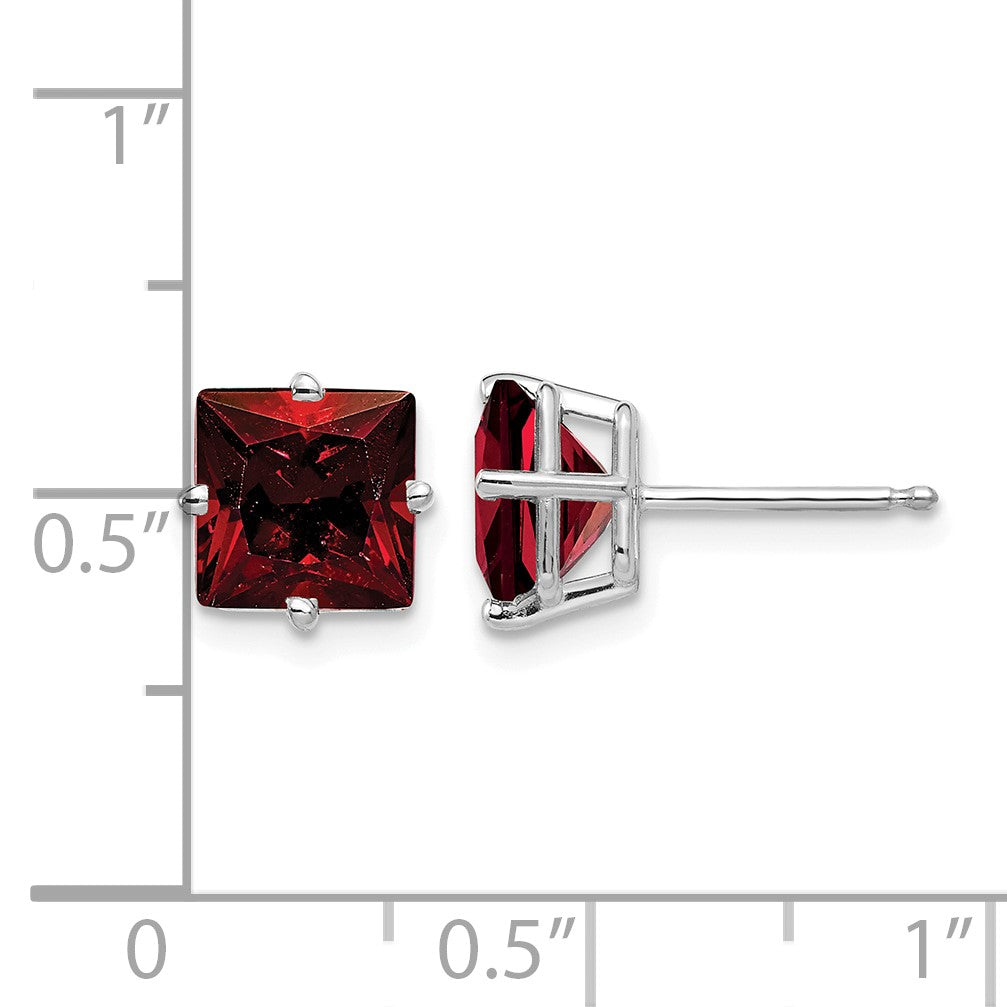 14k White Gold 7mm Princess-cut Garnet Post Earrings