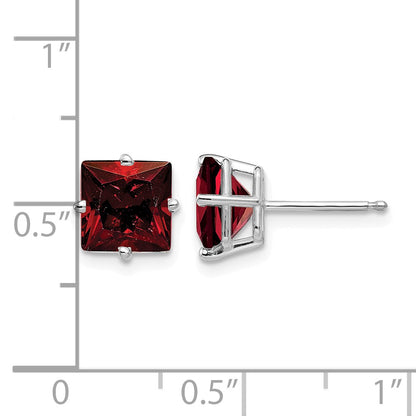 14k White Gold 7mm Princess-cut Garnet Post Earrings