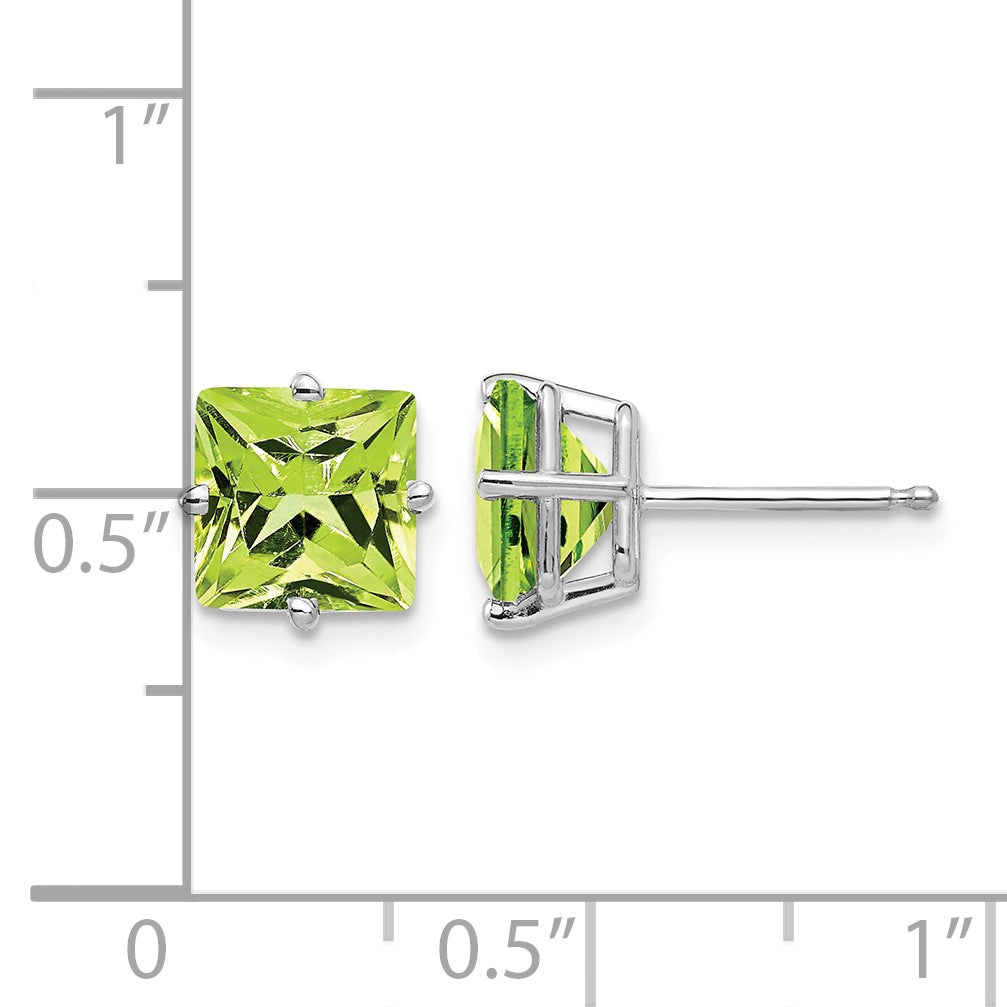 14k White Gold 7mm Princess-cut Peridot Post Earrings