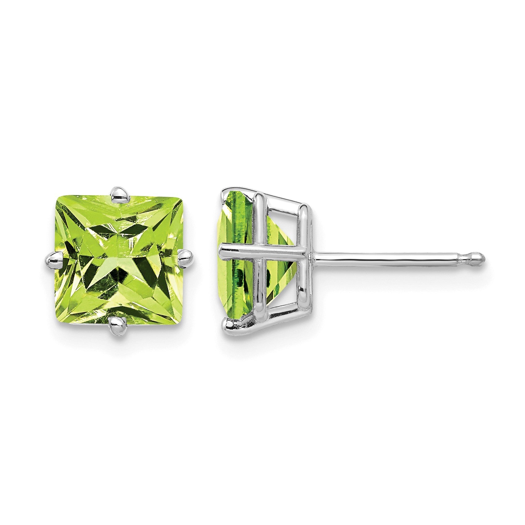 14k White Gold 7mm Princess-cut Peridot Post Earrings