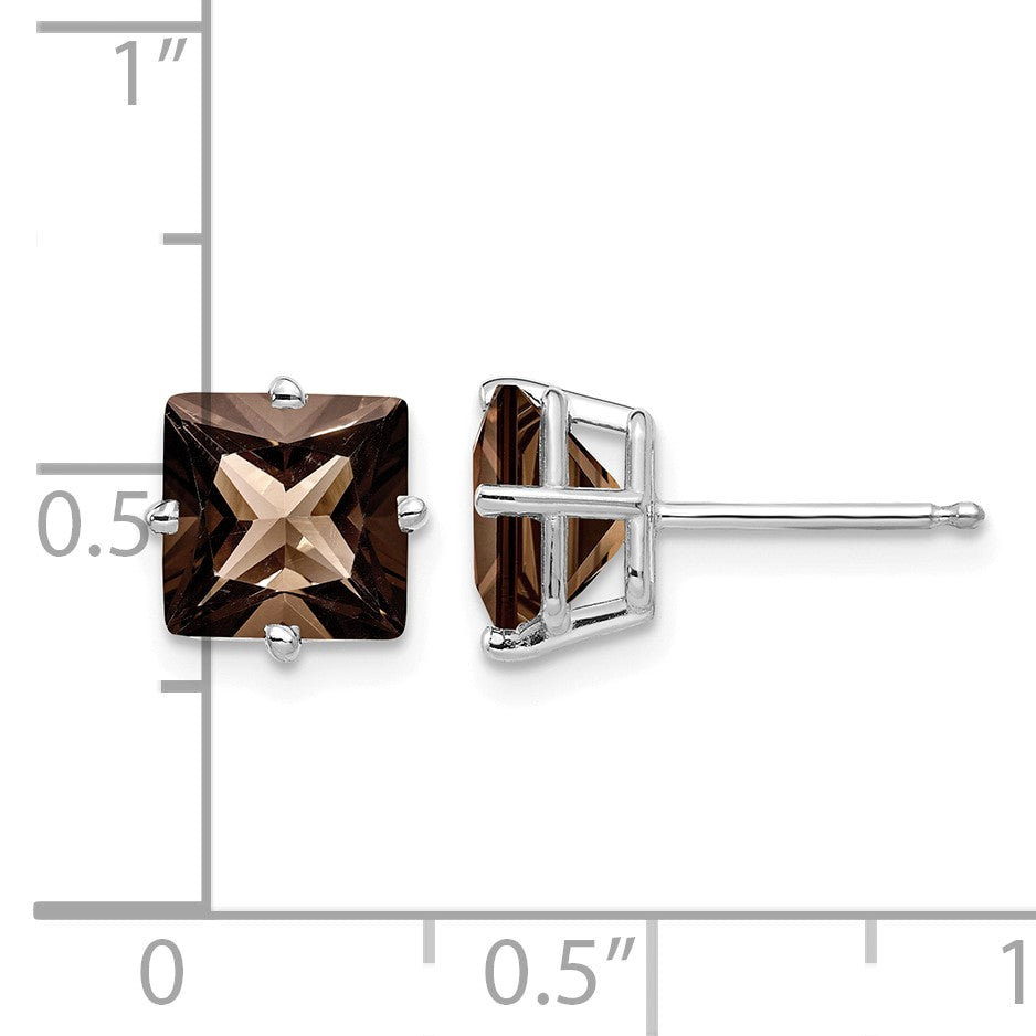 14k White Gold 7mm Square Smoky Quartz Post Earrings