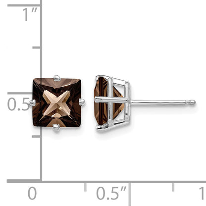 14k White Gold 7mm Square Smoky Quartz Post Earrings