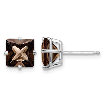 14k White Gold 7mm Square Smoky Quartz Post Earrings