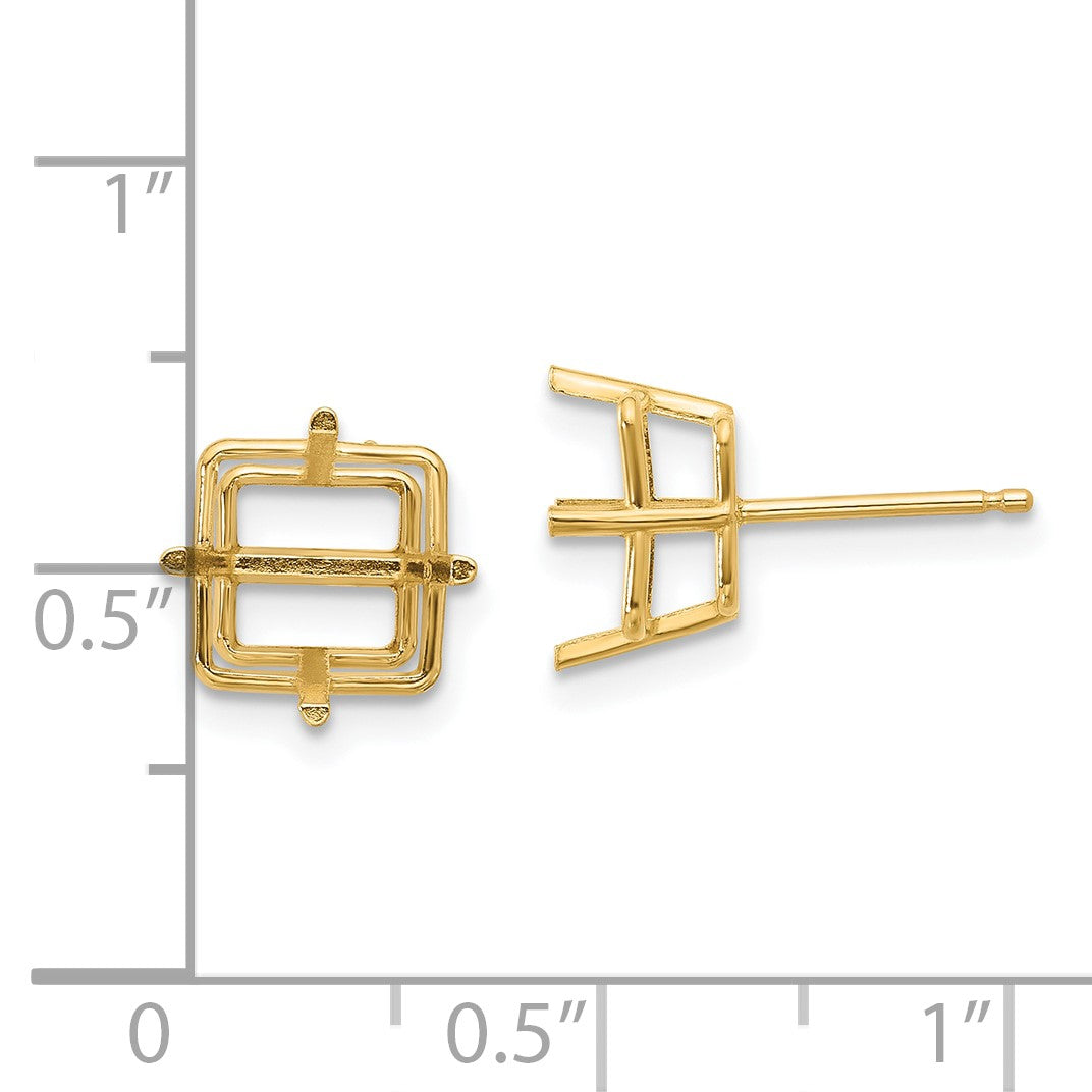 14k 8mm Square Earring Mountings