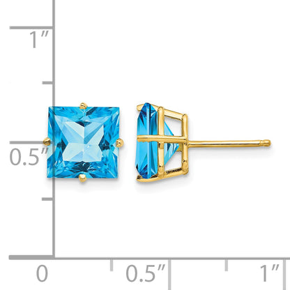 14k 8mm Square Step-Cut Blue Topaz Post Earrings