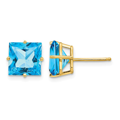 14k 8mm Square Step-Cut Blue Topaz Post Earrings