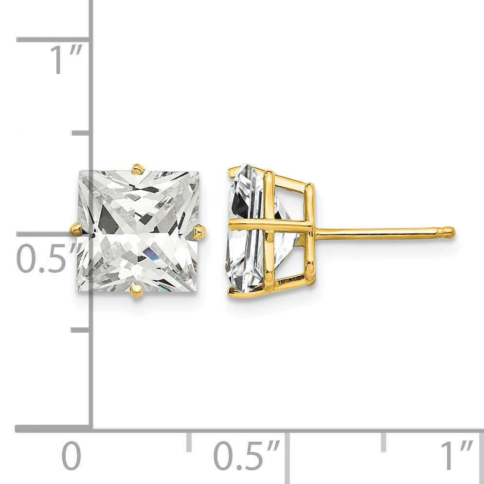 14k 8mm Princess-cut Cubic Zirconia Post Earrings