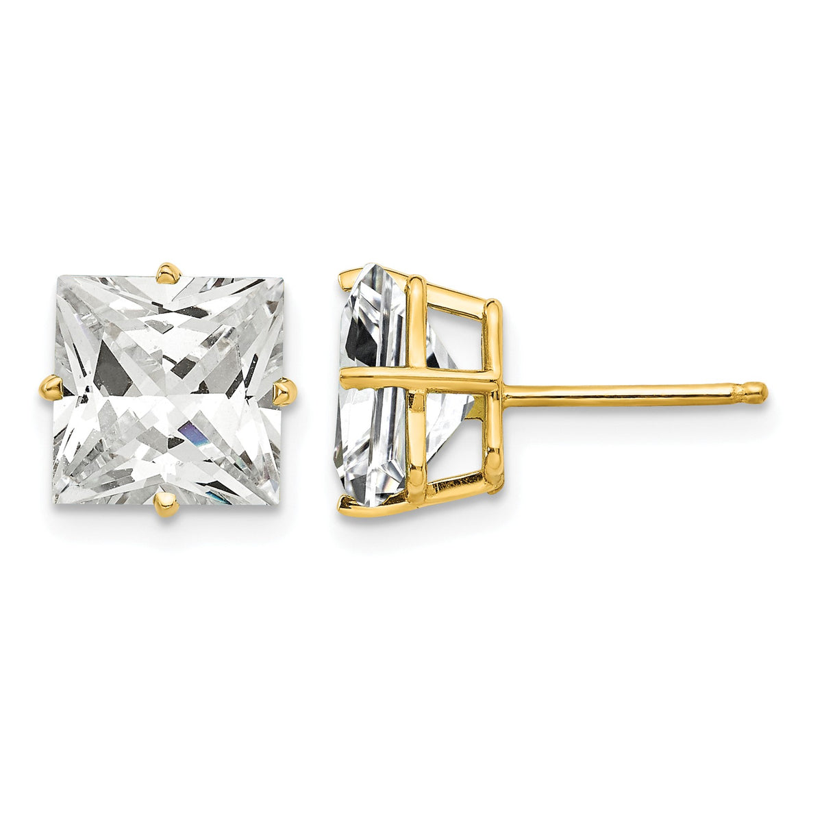 14k 8mm Princess-cut Cubic Zirconia Post Earrings