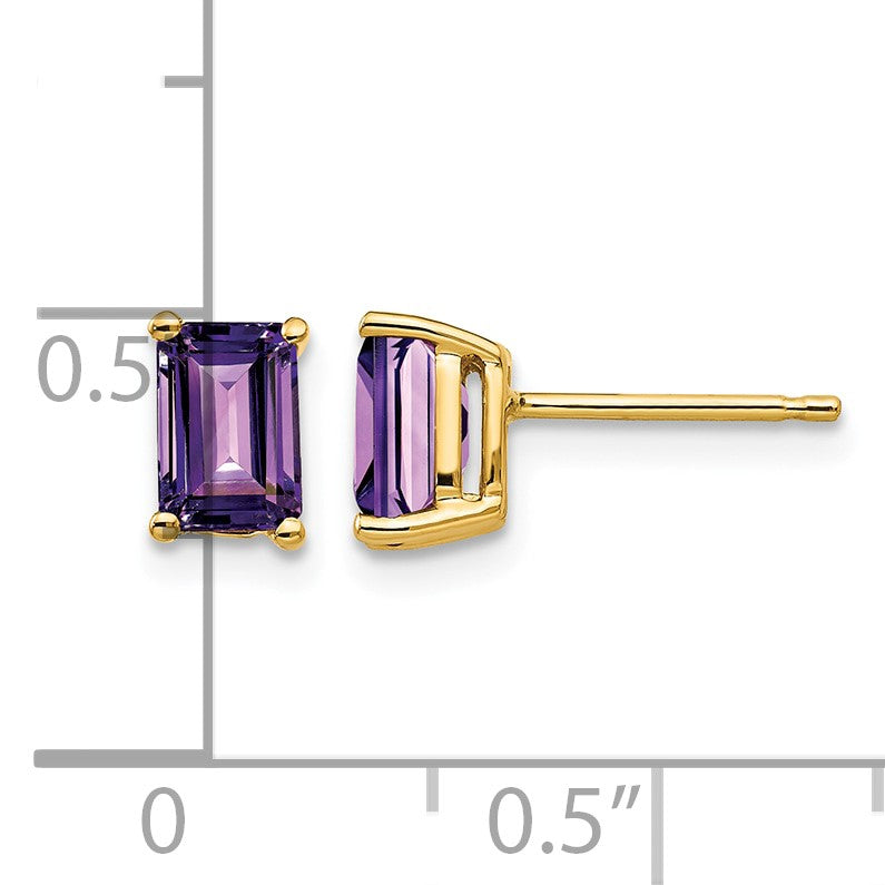 14k 6x4mm Emerald-cut Amethyst Post Earrings