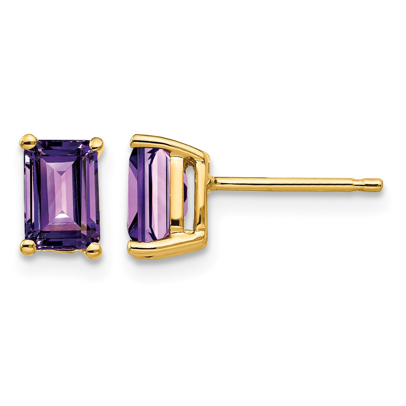 14k 6x4mm Emerald-cut Amethyst Post Earrings