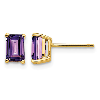 14k 6x4mm Emerald-cut Amethyst Post Earrings