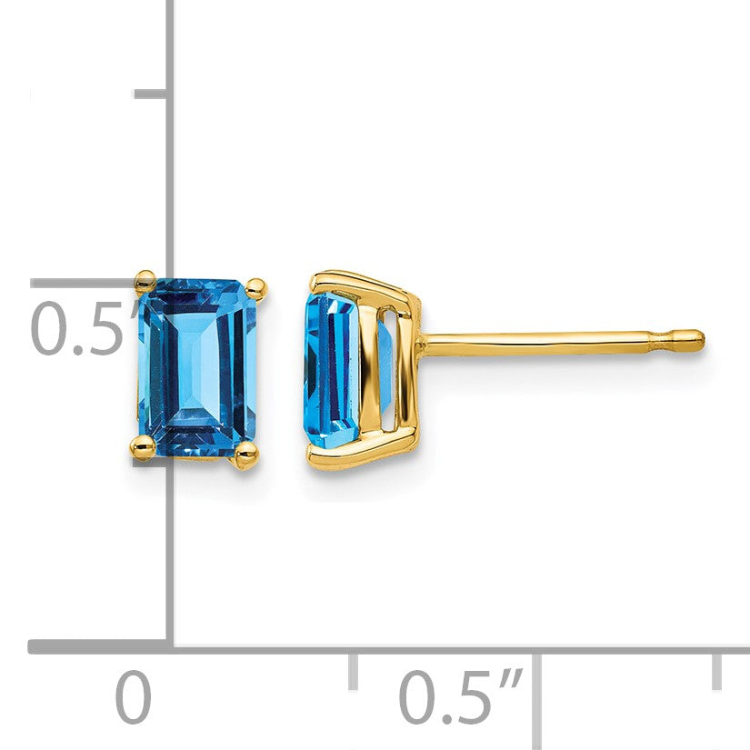 14k 6x4mm Emerald-cut Blue Topaz Post Earrings