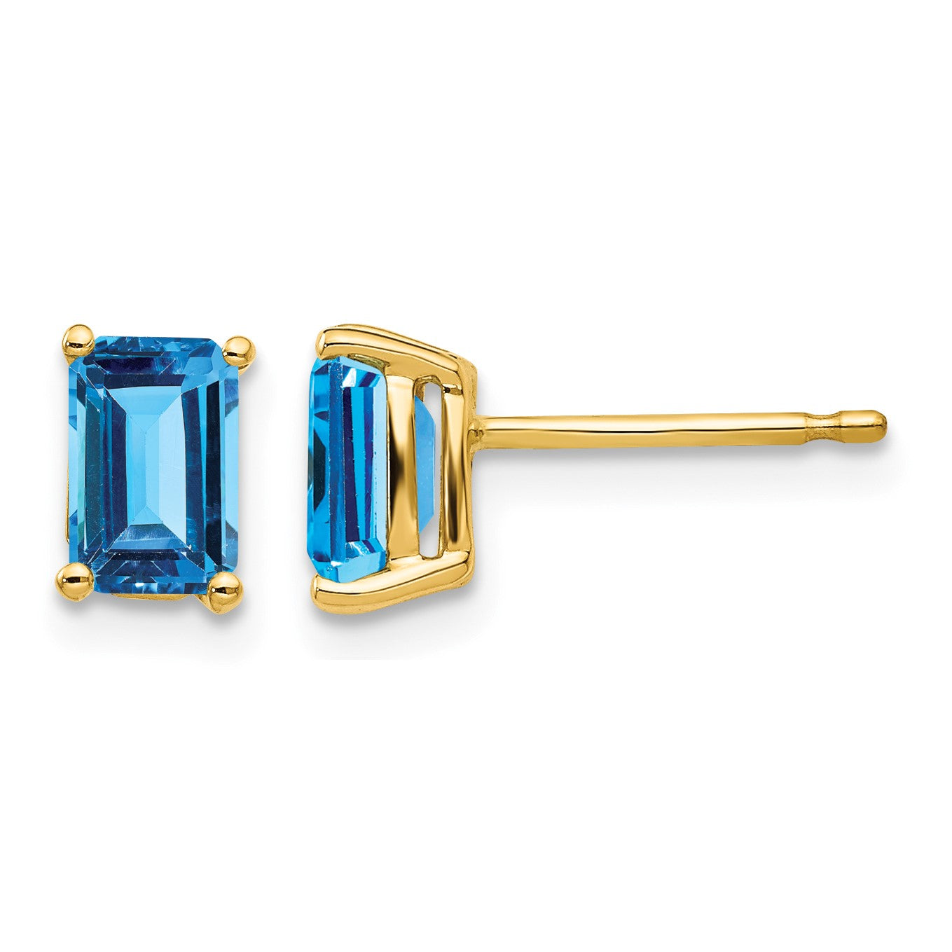 14k 6x4mm Emerald-cut Blue Topaz Post Earrings