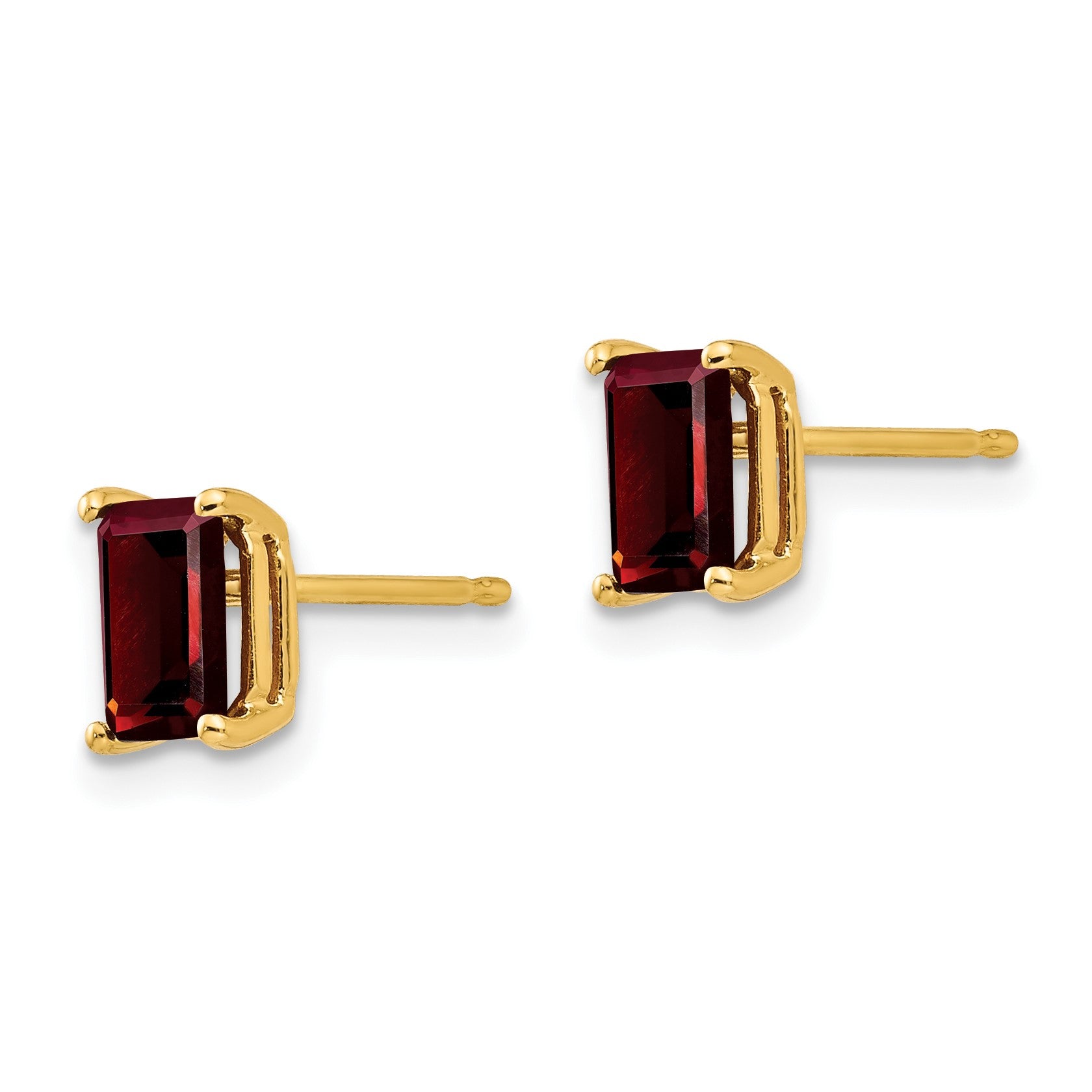 14k 6x4mm Emerald-cut Garnet Post Earrings