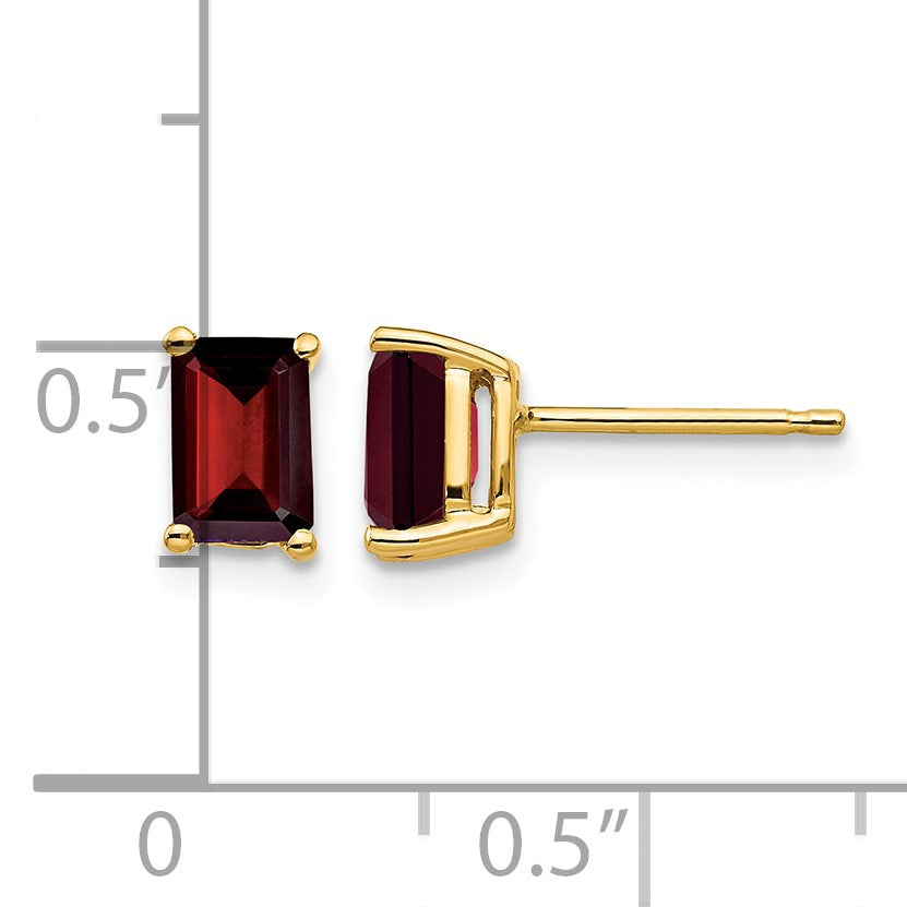 14k 6x4mm Emerald-cut Garnet Post Earrings