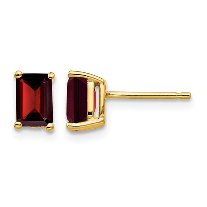 14k 6x4mm Emerald-cut Garnet Post Earrings