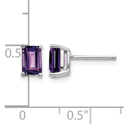 14k White Gold 6x4mm Emerald-cut Amethyst Post Earrings