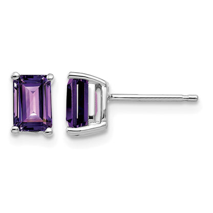 14k White Gold 6x4mm Emerald-cut Amethyst Post Earrings