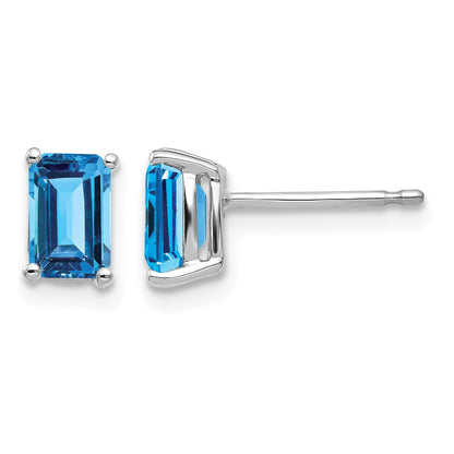 14k White Gold 6x4mm Emerald-cut Blue Topaz Post Earrings