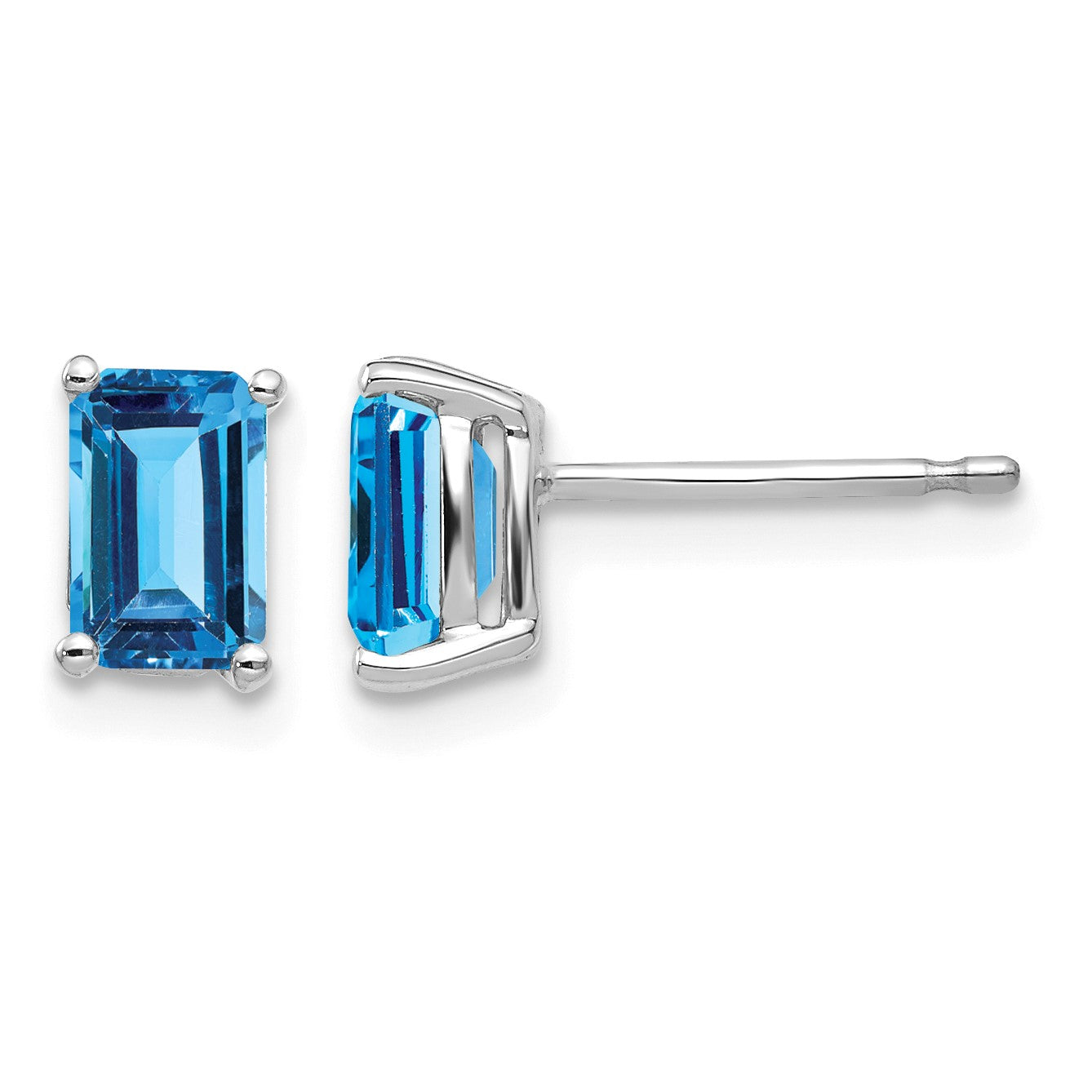 14k White Gold 6x4mm Emerald-cut Post Earring Mountings