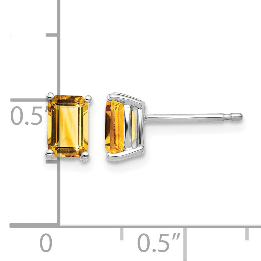 14k White Gold 6x4mm Emerald-cut Citrine Post Earrings