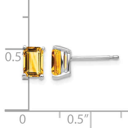 14k White Gold 6x4mm Emerald-cut Citrine Post Earrings