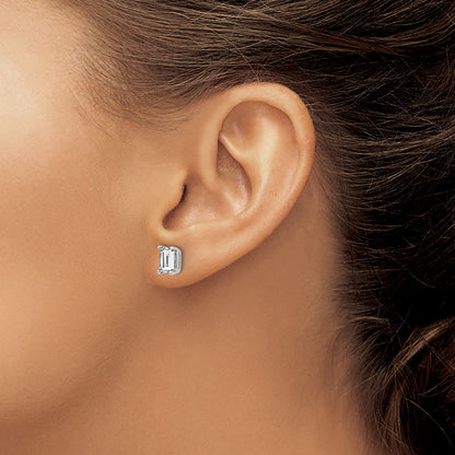 14k White Gold 6x4mm Octagon Radiant-Cut Cubic Zirconia Post Earrings