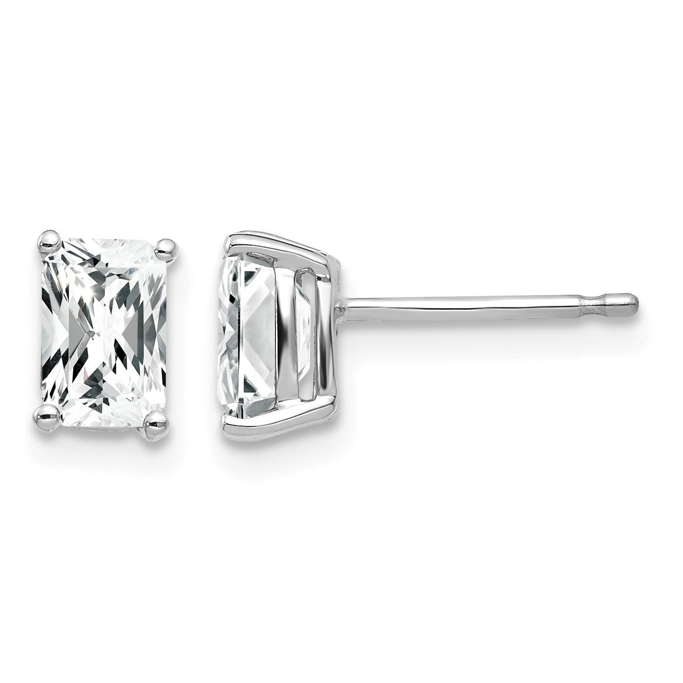 14k White Gold 6x4mm Octagon Radiant-Cut Cubic Zirconia Post Earrings
