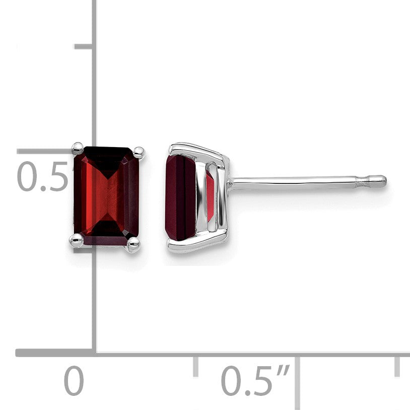 14k White Gold 6x4mm Emerald-cut Garnet Post Earrings