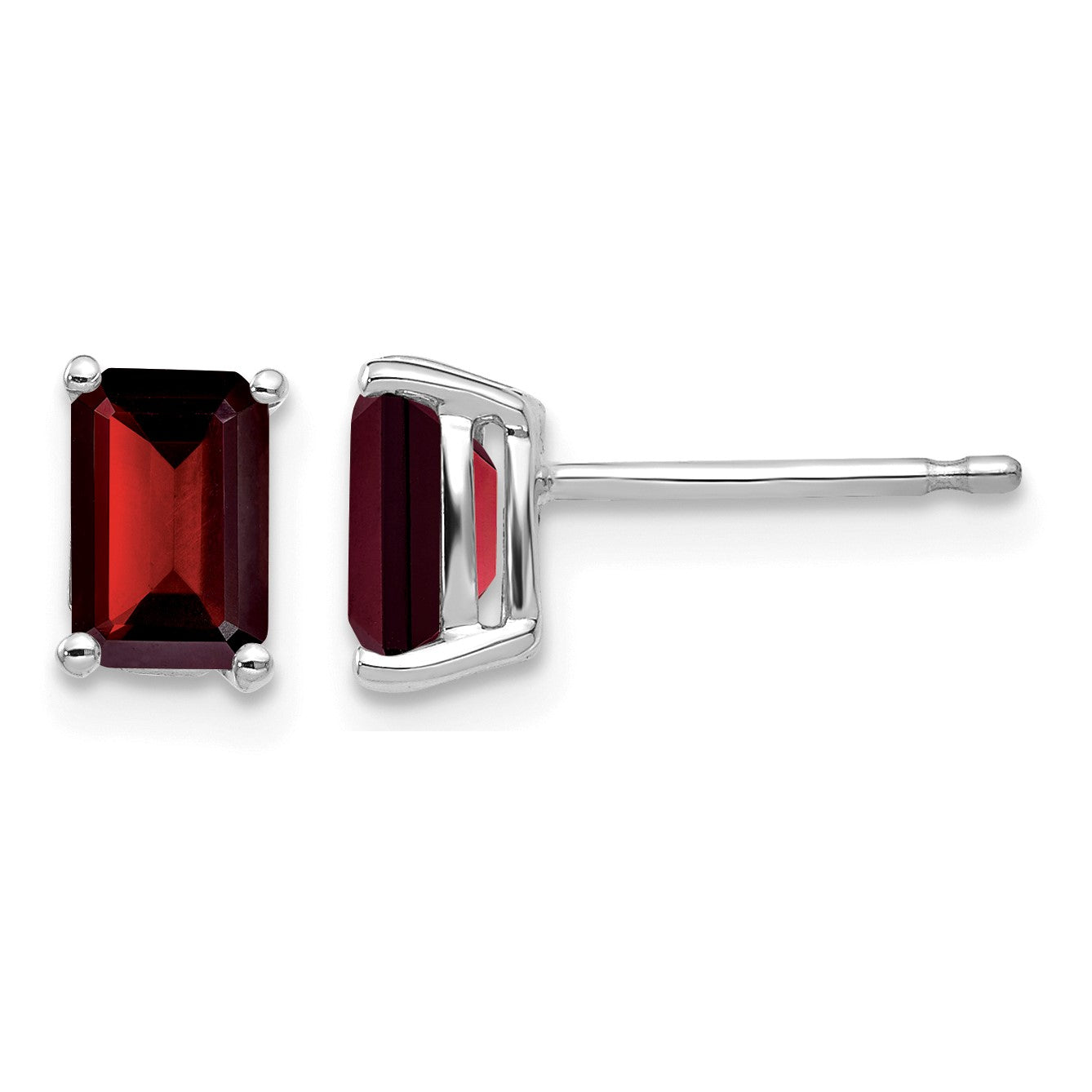 14k White Gold 6x4mm Emerald-cut Garnet Post Earrings