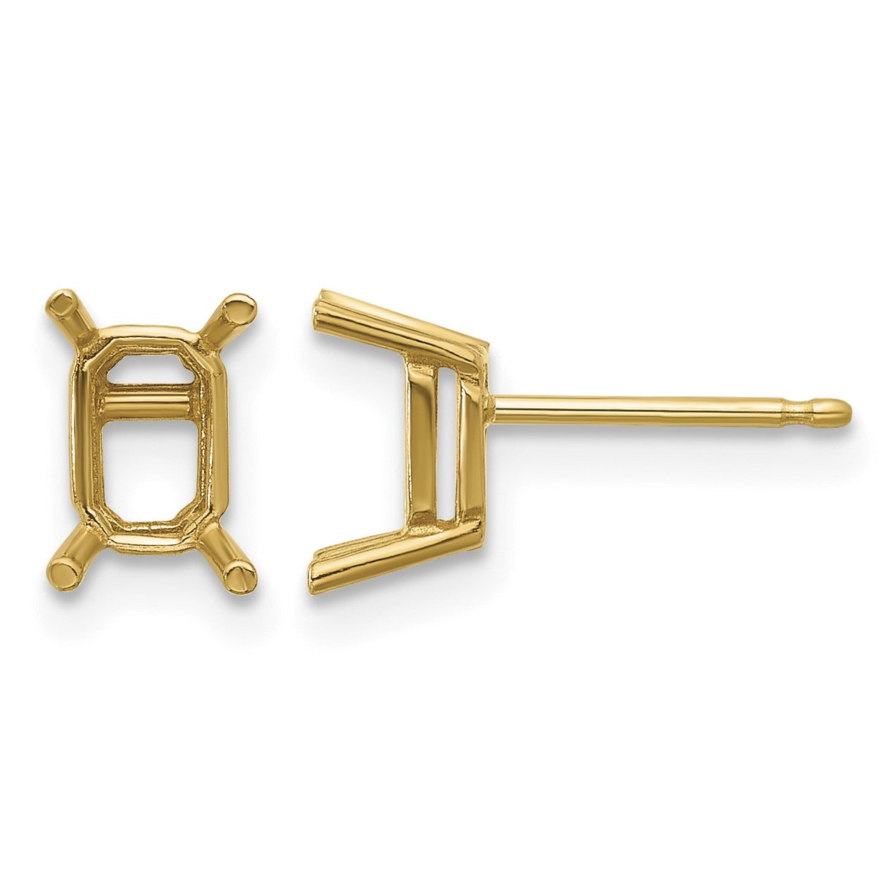 14k 6x4mm Emerald-cut Post Earring Mountings